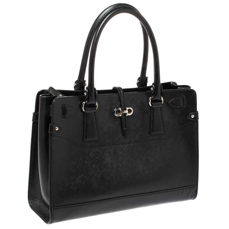 Pre Owned Salvatore Ferragamo Black Leather Batik Tote