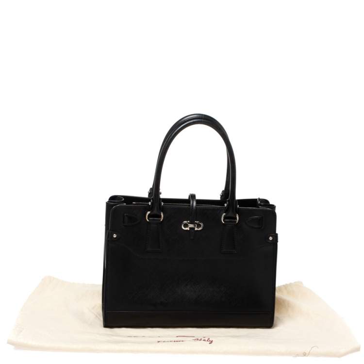 Pre Owned Salvatore Ferragamo Black Leather Batik Tote