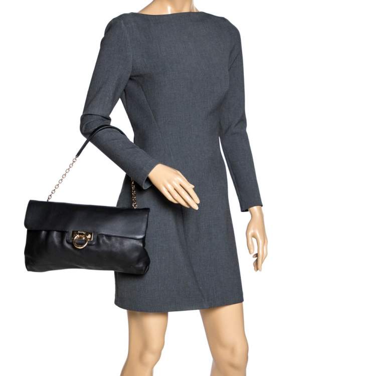 Pre Owned Salvatore Ferragamo Black Leather Shoulder Bag