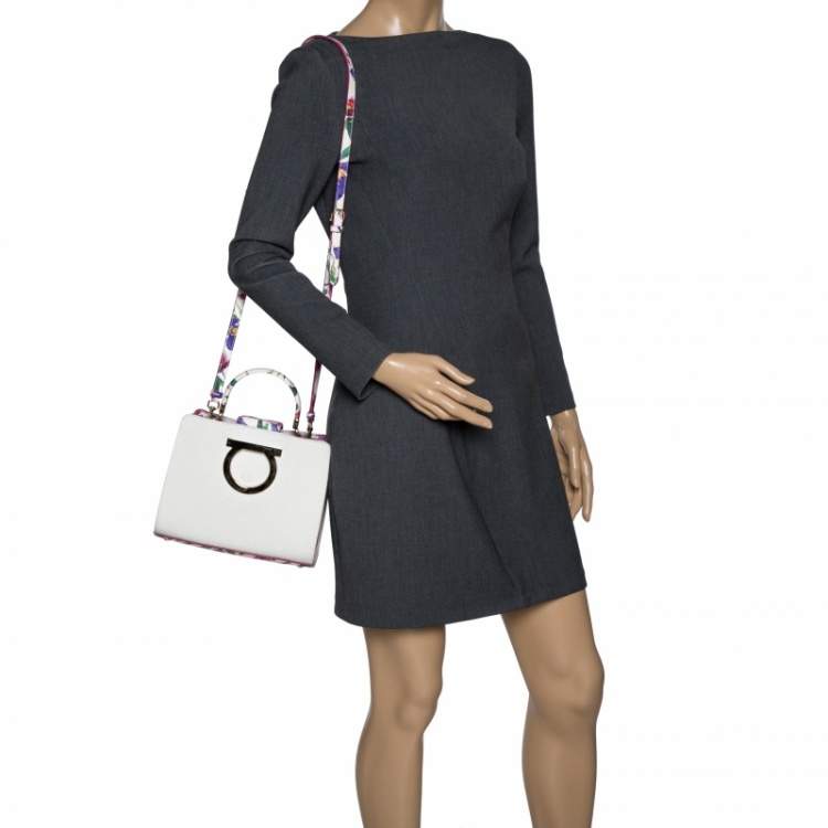 Pre Owned Salvatore Ferragamo Multicolor Floral Print Canvas and Leather Gancini Top Handle Bag