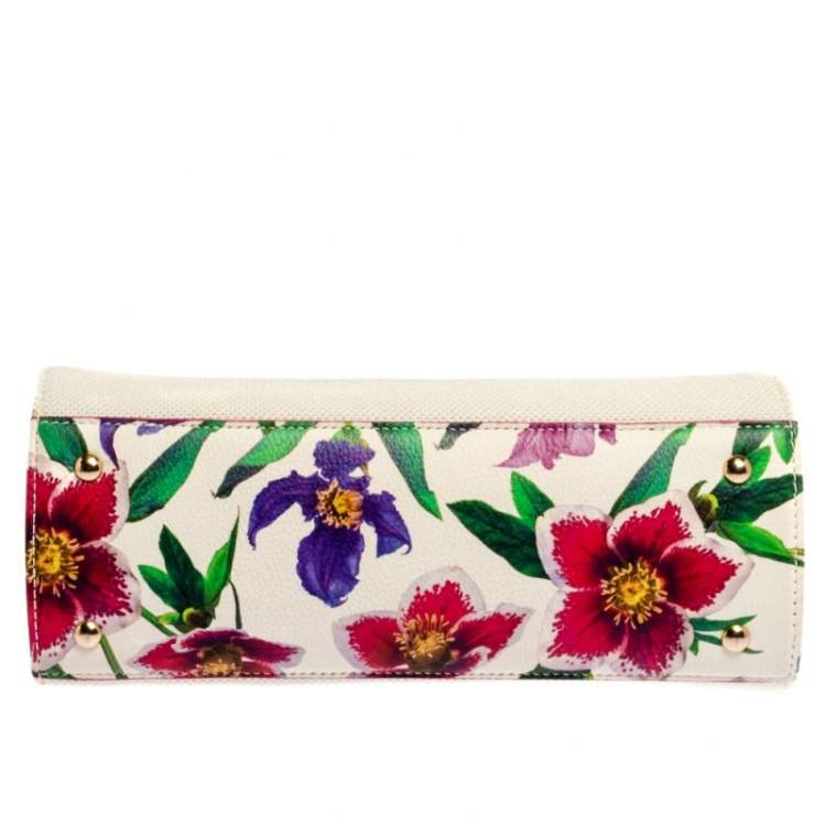 Pre Owned Salvatore Ferragamo Multicolor Floral Print Canvas and Leather Gancini Top Handle Bag