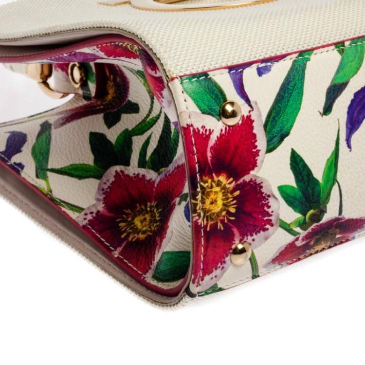 Pre Owned Salvatore Ferragamo Multicolor Floral Print Canvas and Leather Gancini Top Handle Bag