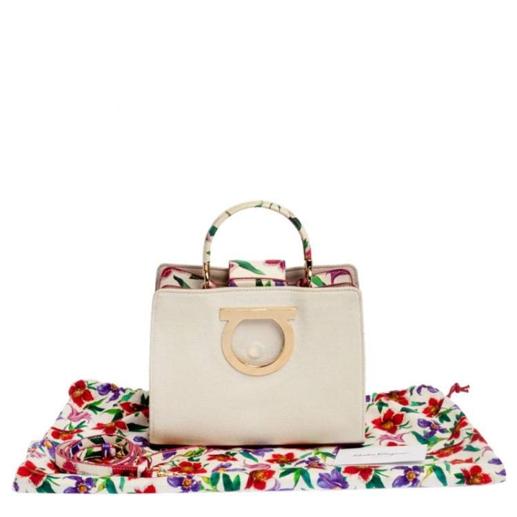 Pre Owned Salvatore Ferragamo Multicolor Floral Print Canvas and Leather Gancini Top Handle Bag