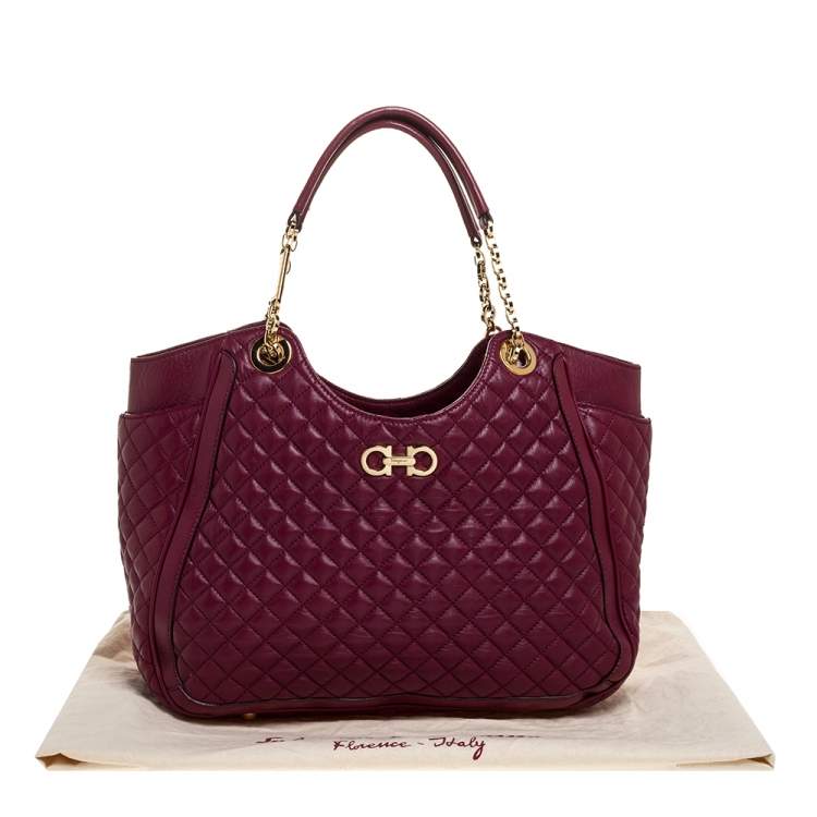 Pre Owned Salvatore Ferragamo Burgundy Leather Betulla Chain Tote 