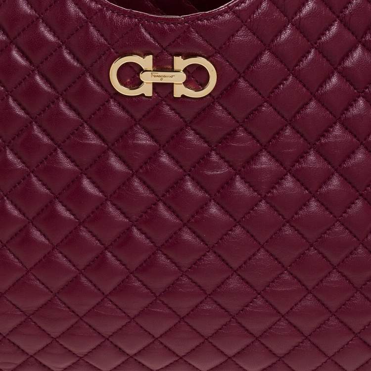 Pre Owned Salvatore Ferragamo Burgundy Leather Betulla Chain Tote 