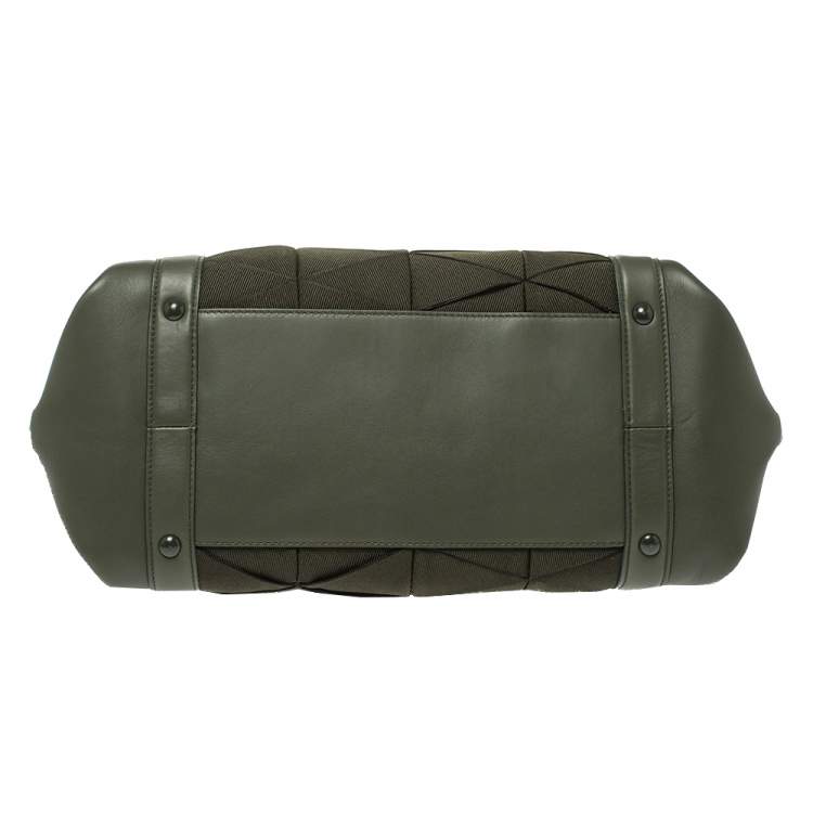 Pre Owned Salvatore Ferragamo Military Green Fabric and Leather Sofia Top Handle Bag
