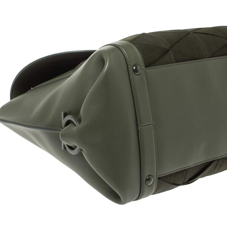 Pre Owned Salvatore Ferragamo Military Green Fabric and Leather Sofia Top Handle Bag