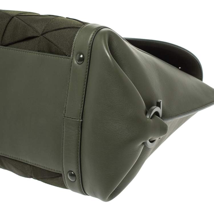 Pre Owned Salvatore Ferragamo Military Green Fabric and Leather Sofia Top Handle Bag