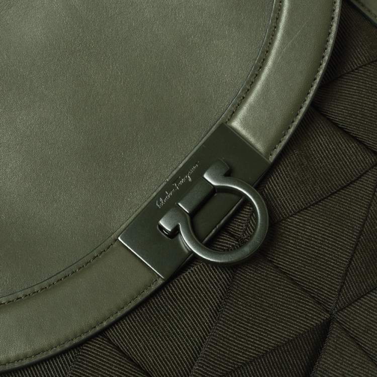 Pre Owned Salvatore Ferragamo Military Green Fabric and Leather Sofia Top Handle Bag