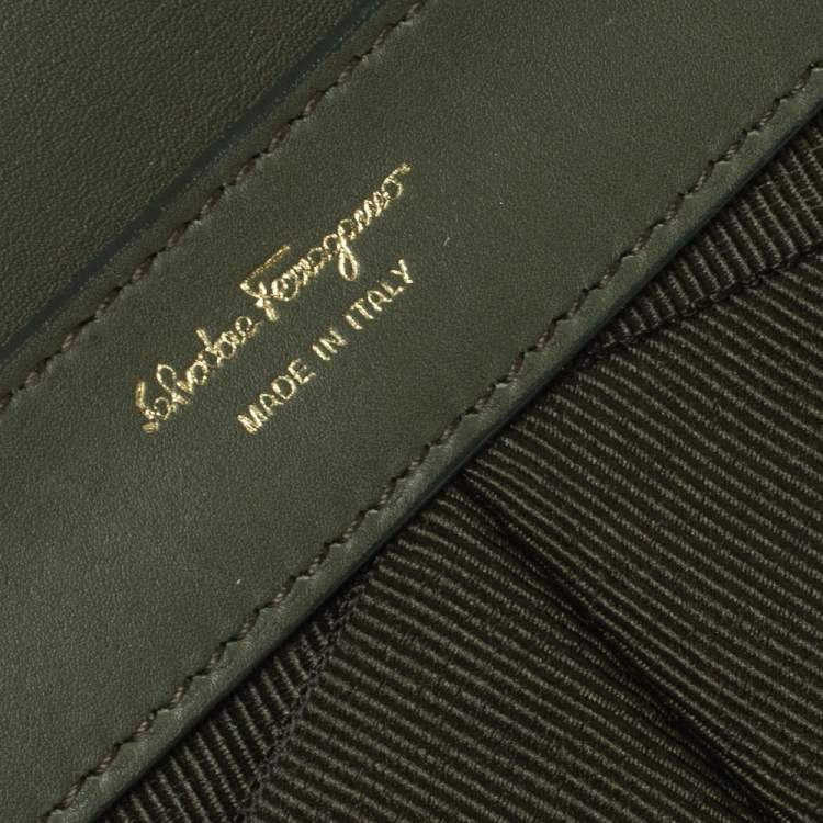 Pre Owned Salvatore Ferragamo Military Green Fabric and Leather Sofia Top Handle Bag