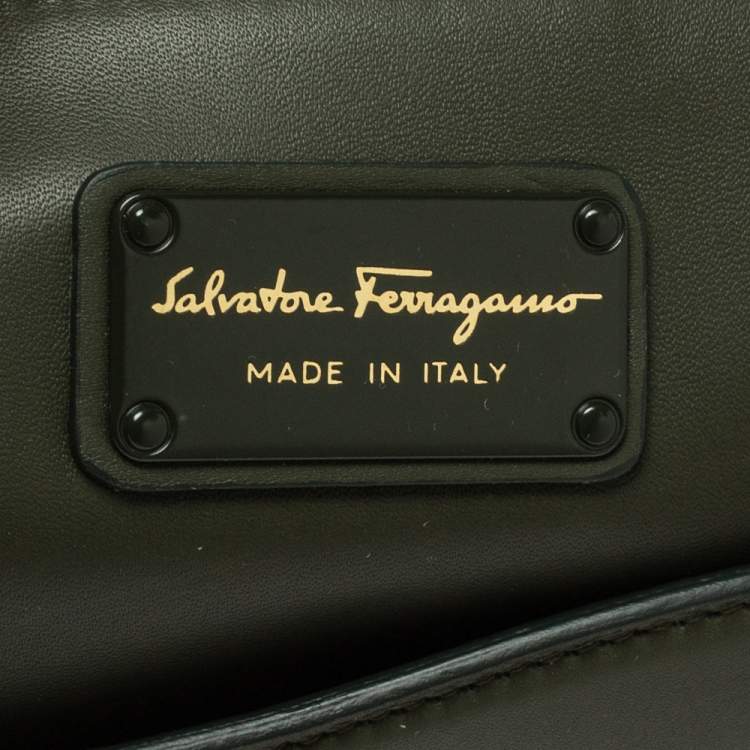 Pre Owned Salvatore Ferragamo Military Green Fabric and Leather Sofia Top Handle Bag