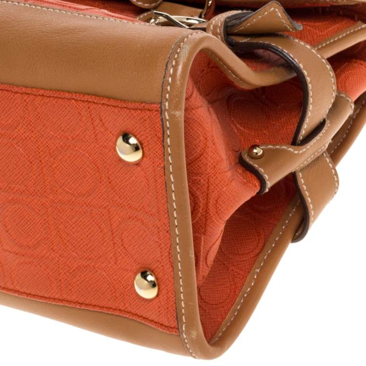 مملوكة مسبقًا Salvatore Ferragamo Orange/Tan Leather Flap Satchel