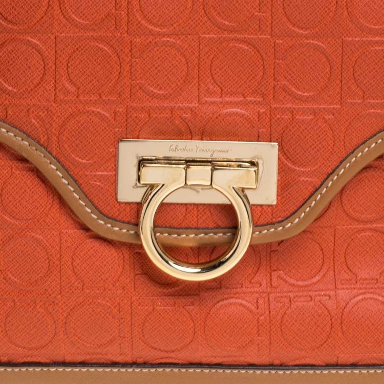 مملوكة مسبقًا Salvatore Ferragamo Orange/Tan Leather Flap Satchel