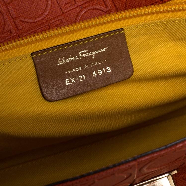مملوكة مسبقًا Salvatore Ferragamo Orange/Tan Leather Flap Satchel