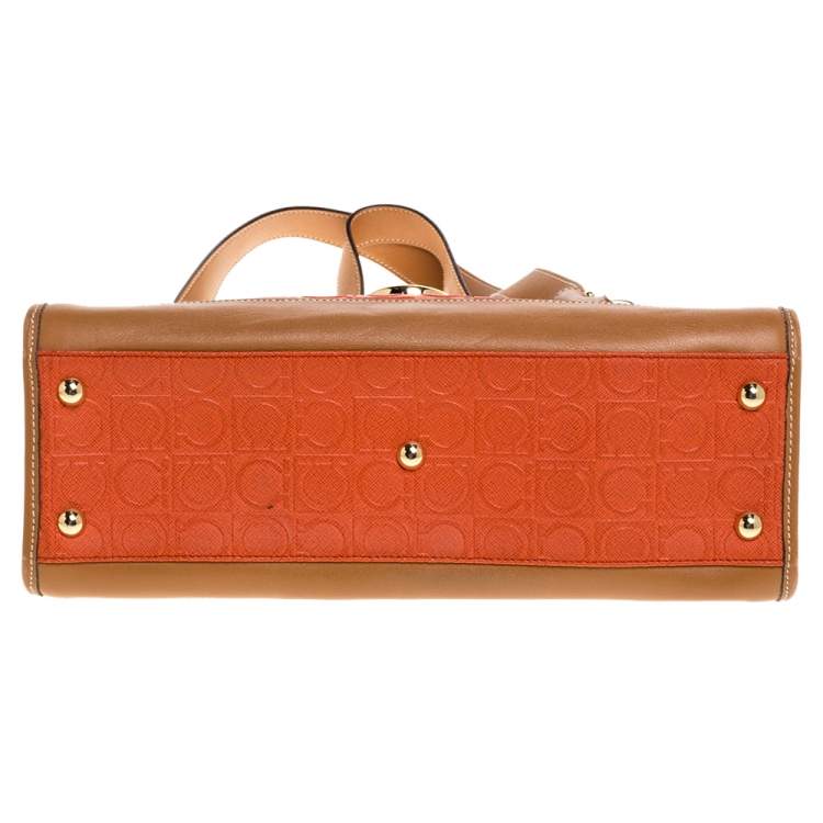 مملوكة مسبقًا Salvatore Ferragamo Orange/Tan Leather Flap Satchel