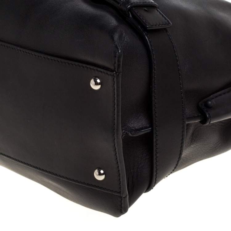 Pre Owned Salvatore Ferragamo Black Leather Front Pocket Satchel 