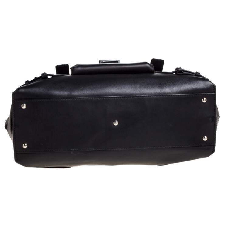 Pre Owned Salvatore Ferragamo Black Leather Front Pocket Satchel 