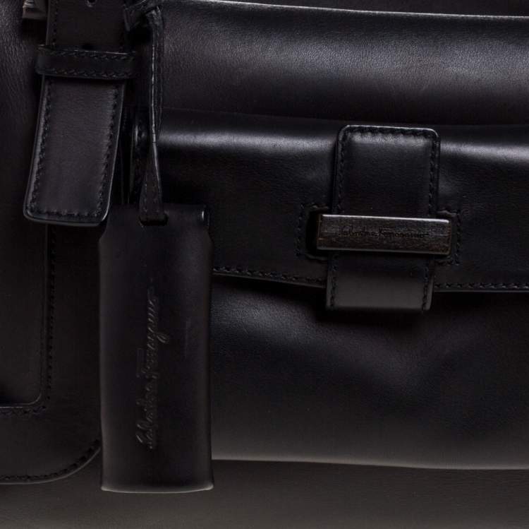 Pre Owned Salvatore Ferragamo Black Leather Front Pocket Satchel 