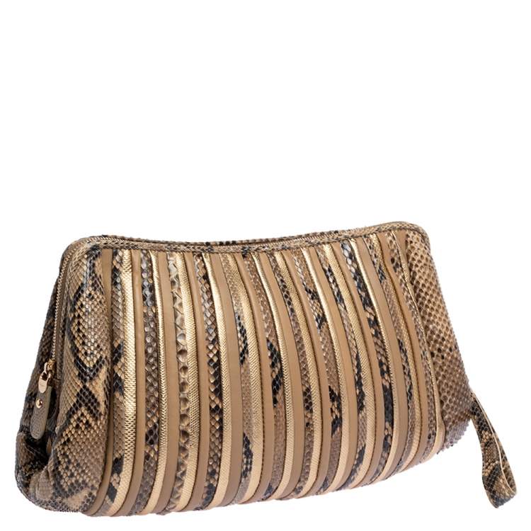 Pre Owned Salvatore Ferragamo Multicolor Python and Leather Clutch