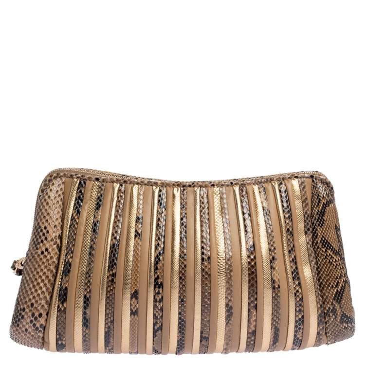 Pre Owned Salvatore Ferragamo Multicolor Python and Leather Clutch
