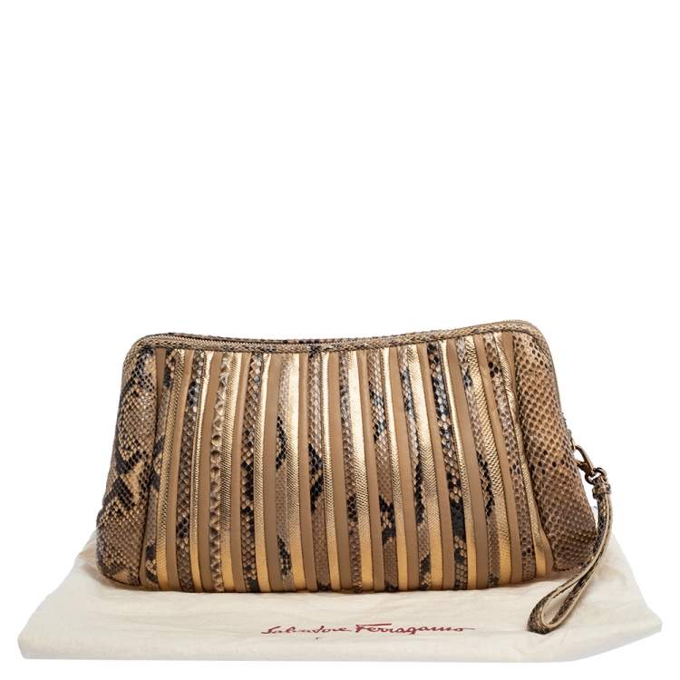 Pre Owned Salvatore Ferragamo Multicolor Python and Leather Clutch
