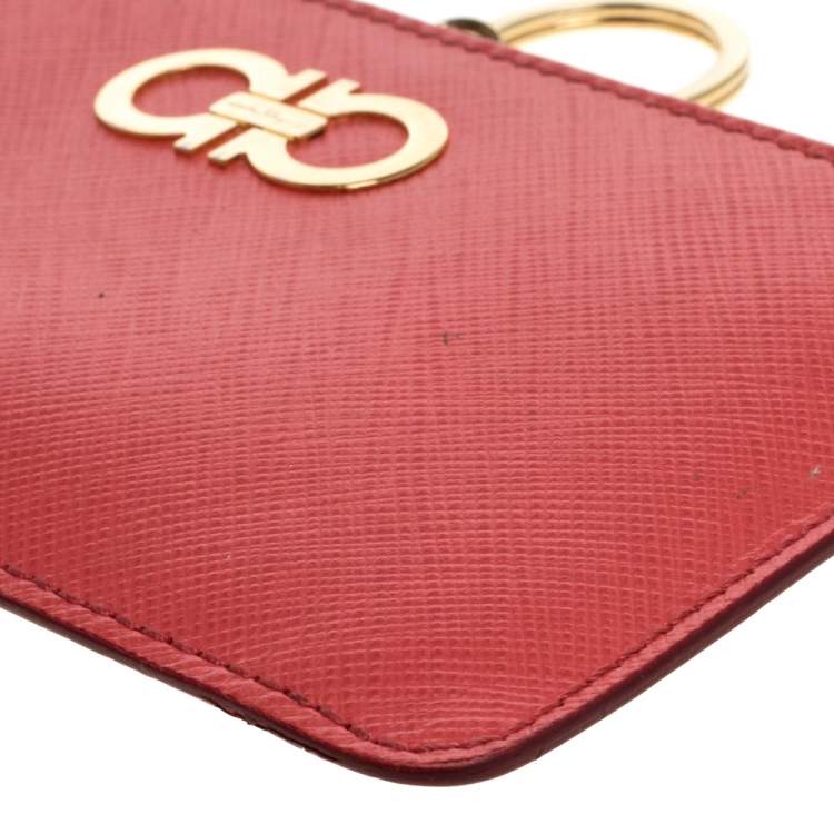 Pre Owned Salvatore Ferragamo Coral Leather Double Gancio Key Pouch
