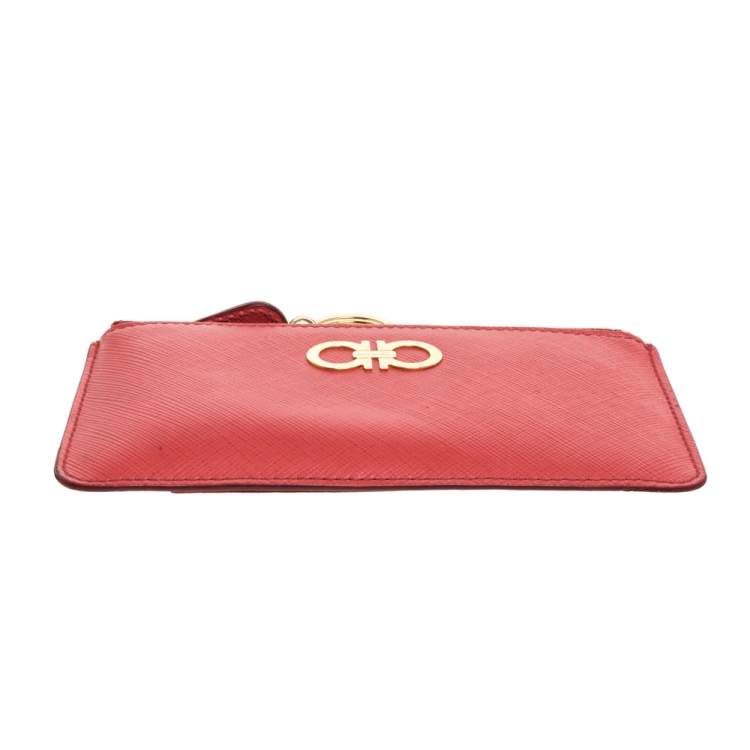 Pre Owned Salvatore Ferragamo Coral Leather Double Gancio Key Pouch