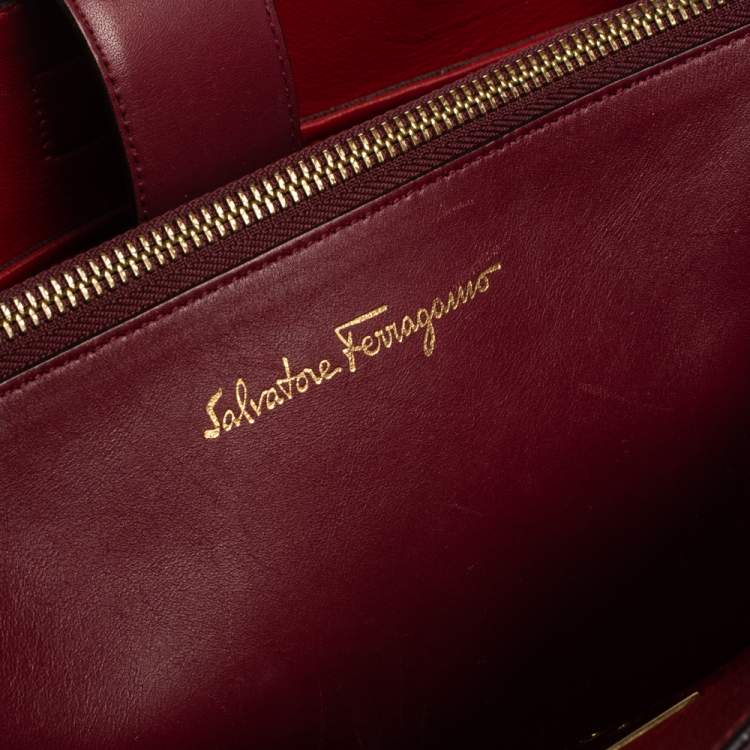 Pre Owned Salvatore Ferragamo Burgundy Leather Marlene Tote