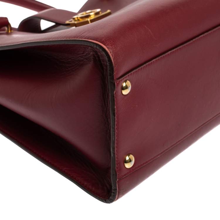 Pre Owned Salvatore Ferragamo Burgundy Leather Marlene Tote