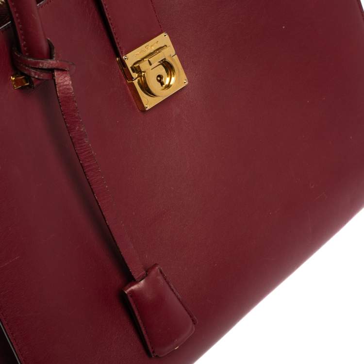 Pre Owned Salvatore Ferragamo Burgundy Leather Marlene Tote
