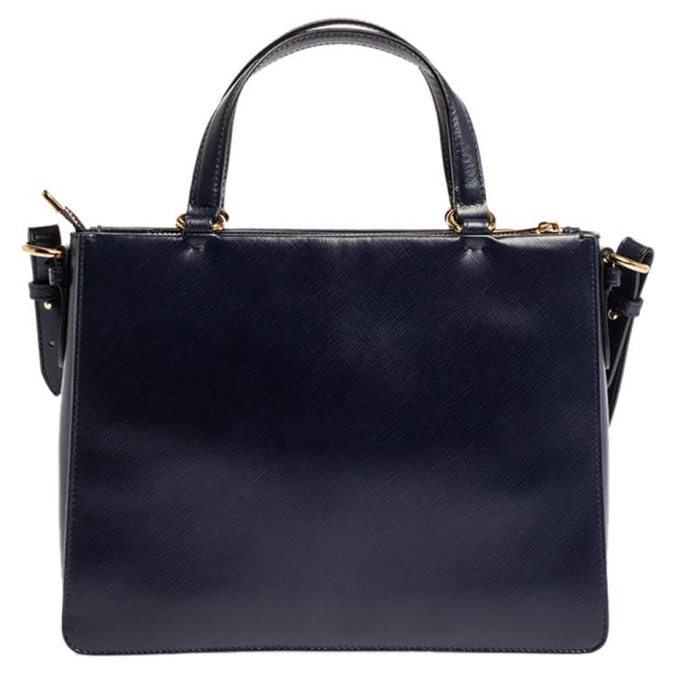 Pre Owned Salvatore Ferragamo Navy Blue Leather Vara Bow Tote