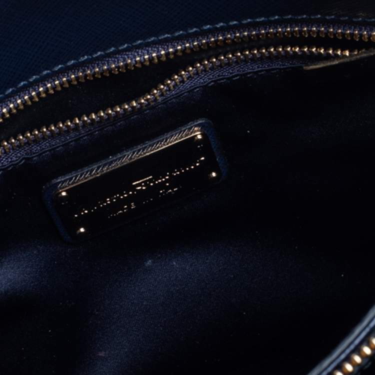 Pre Owned Salvatore Ferragamo Navy Blue Leather Vara Bow Tote