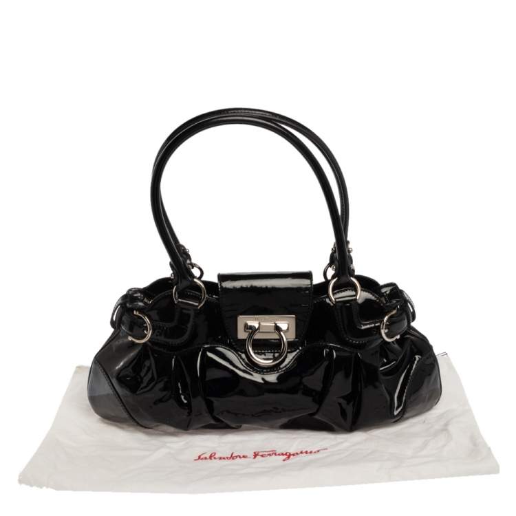 Pre Owned Salvatore Ferragamo Black Patent Leather  Marisa Satchel