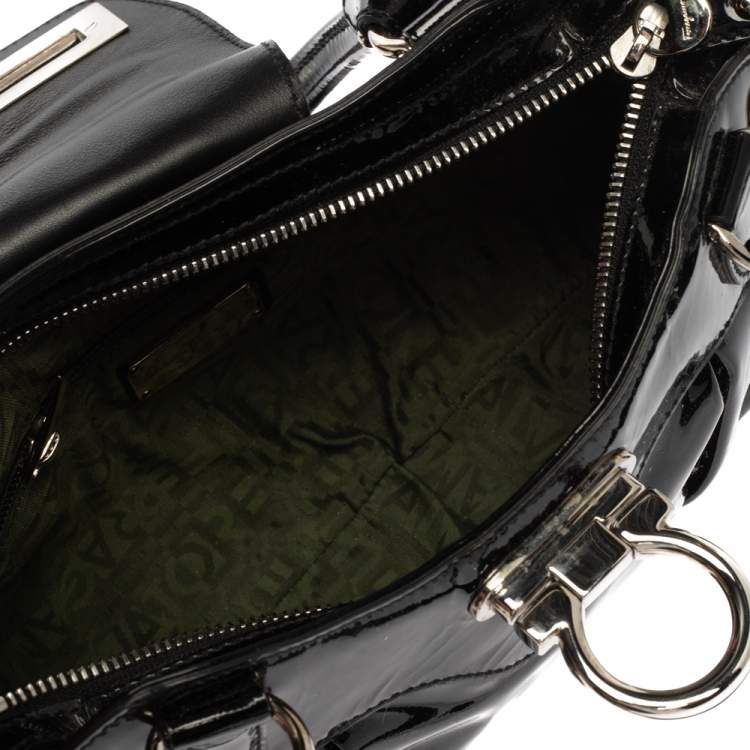 Pre Owned Salvatore Ferragamo Black Patent Leather  Marisa Satchel