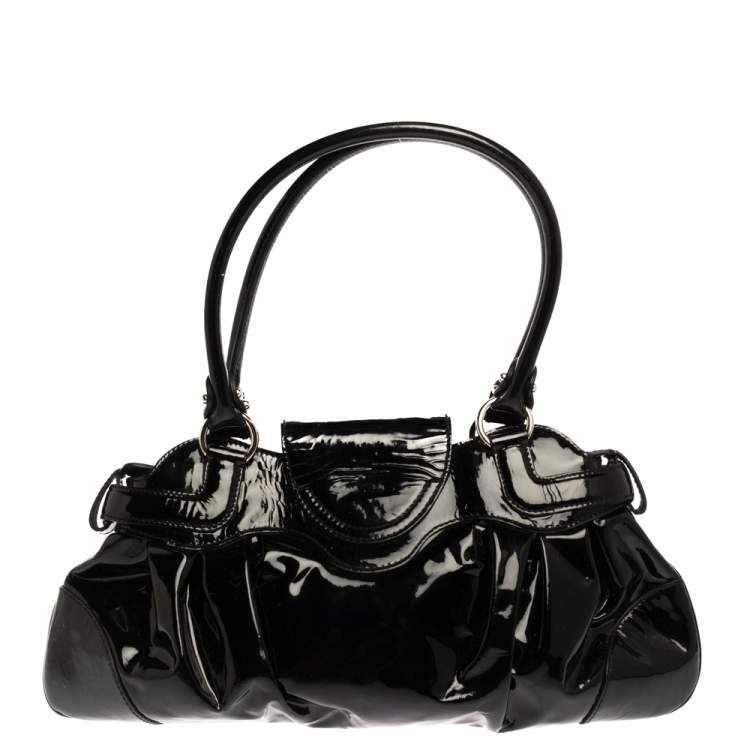 Pre Owned Salvatore Ferragamo Black Patent Leather  Marisa Satchel