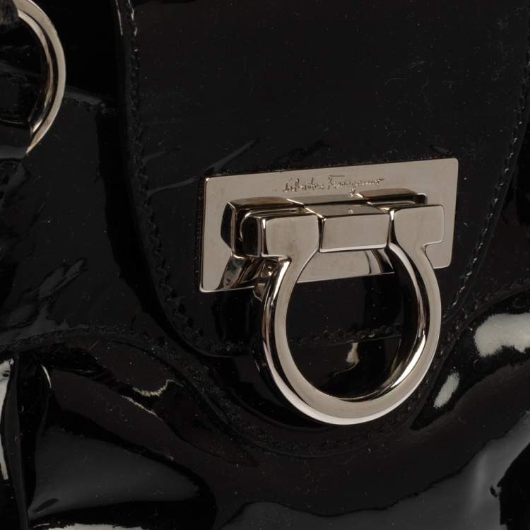 Pre Owned Salvatore Ferragamo Black Patent Leather  Marisa Satchel