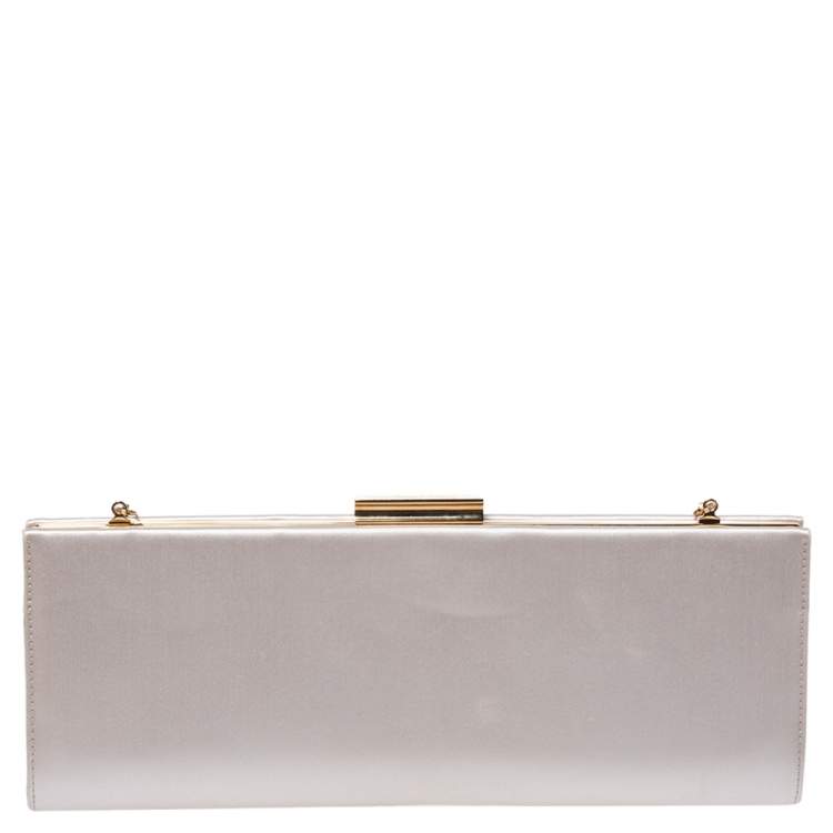 Pre Owned Salvatore Ferragamo Pearl Satin Frame Chain Clutch