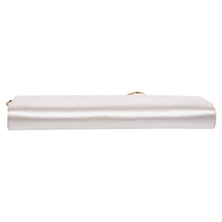 Pre Owned Salvatore Ferragamo Pearl Satin Frame Chain Clutch
