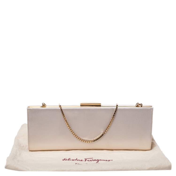 Pre Owned Salvatore Ferragamo Pearl Satin Frame Chain Clutch