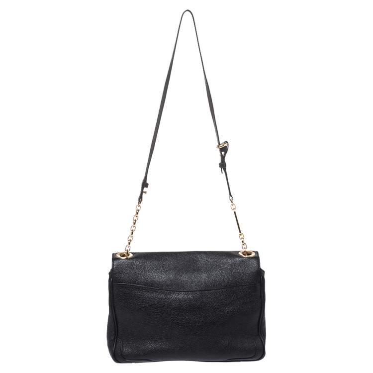Pre Owned Salvatore Ferragamo Black Leather Gancini Flap Shoulder Bag