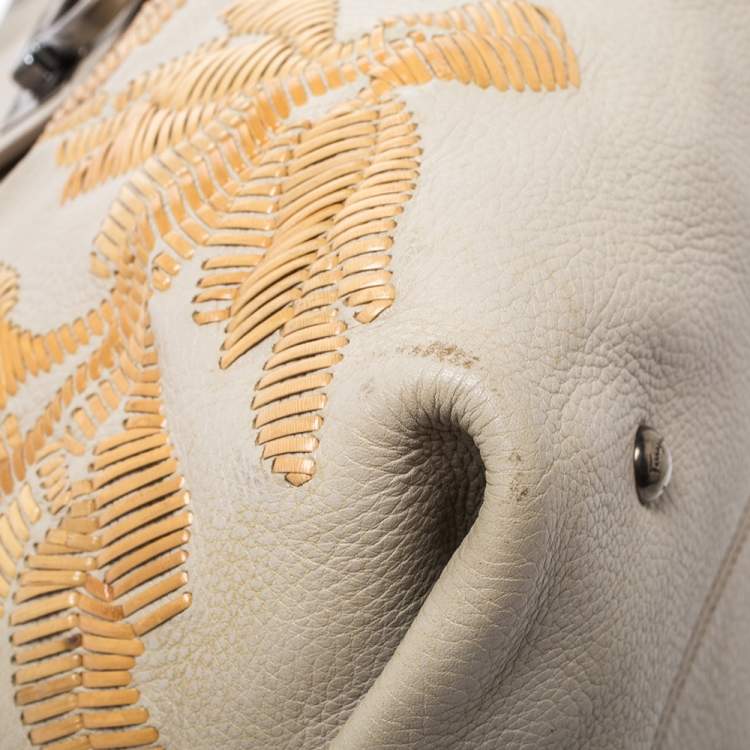 Pre Owned Salvatore Ferragamo Ivory Embroidered Leather Sofia Satchel