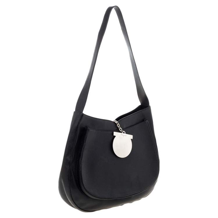 Pre Owned Salvatore Ferragamo Black Leather Hobo