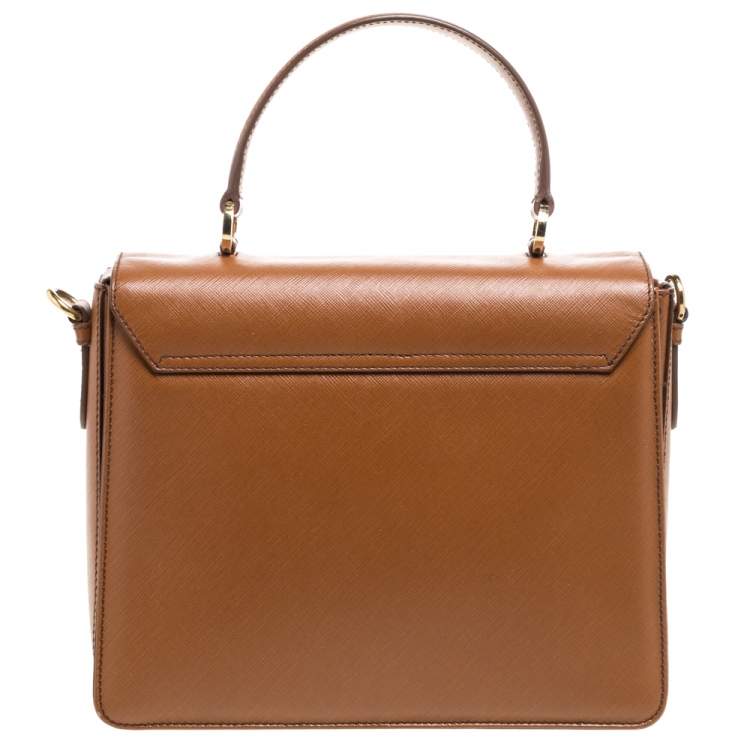 Pre Owned Salvatore Ferragamo Tan Leather Double Gancio Top Handle Bag