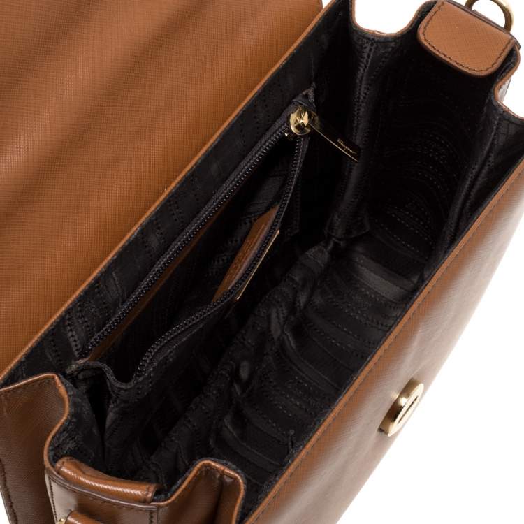 Pre Owned Salvatore Ferragamo Tan Leather Double Gancio Top Handle Bag