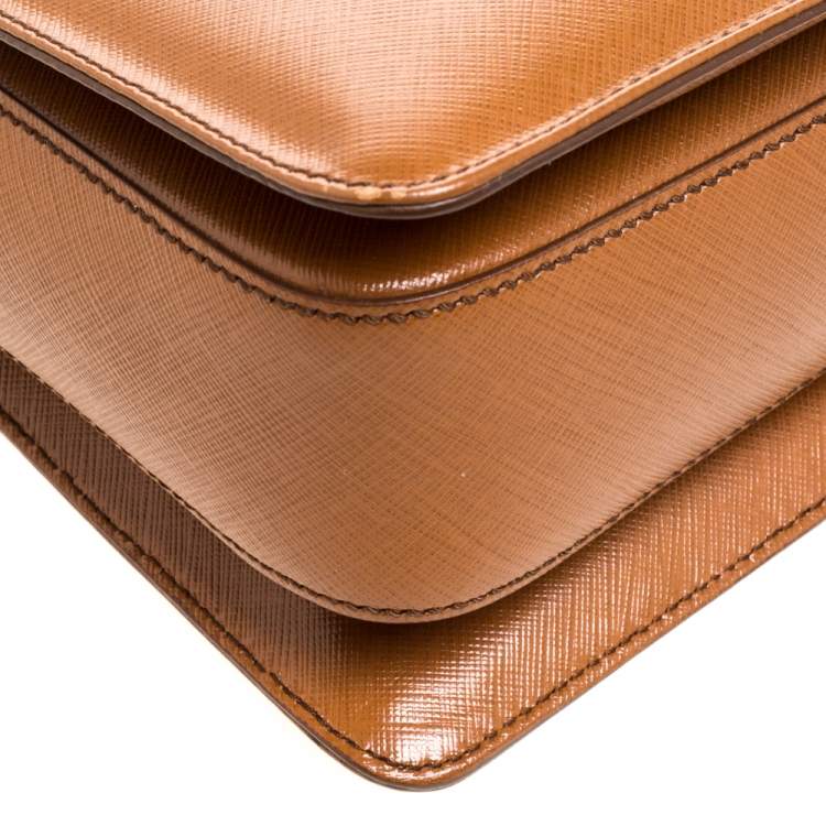 Pre Owned Salvatore Ferragamo Tan Leather Double Gancio Top Handle Bag