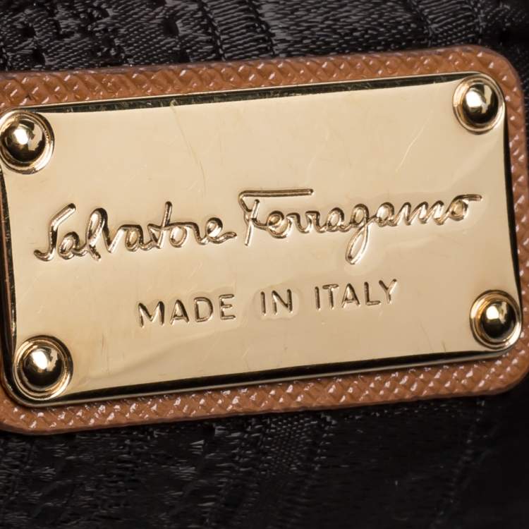 Pre Owned Salvatore Ferragamo Tan Leather Double Gancio Top Handle Bag
