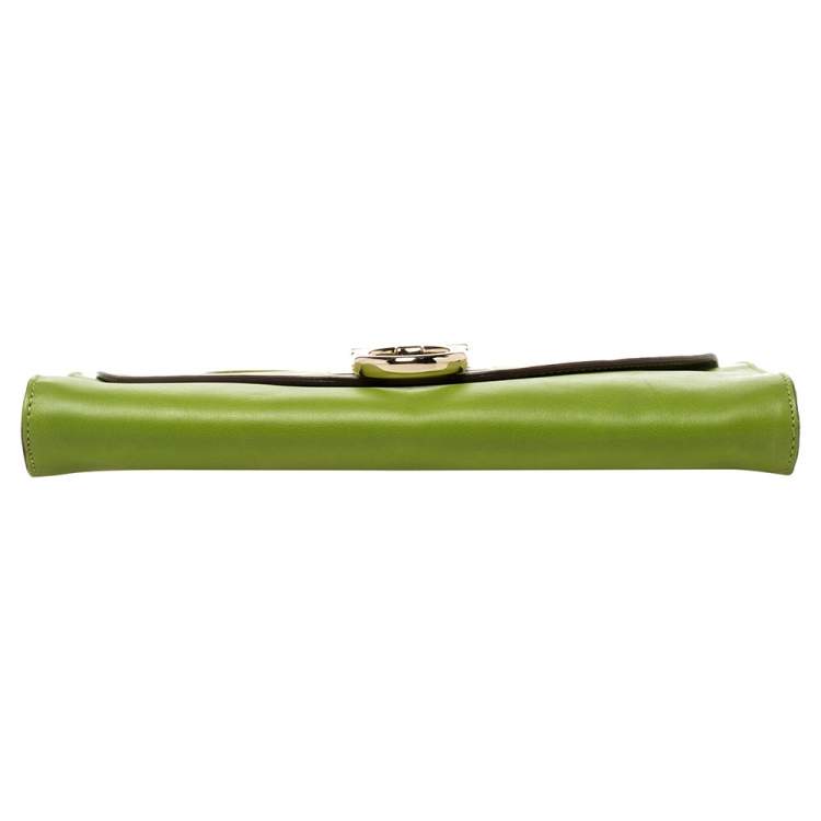 Pre Owned Salvatore Ferragamo Green Leather Gancini Flap Shoulder Bag