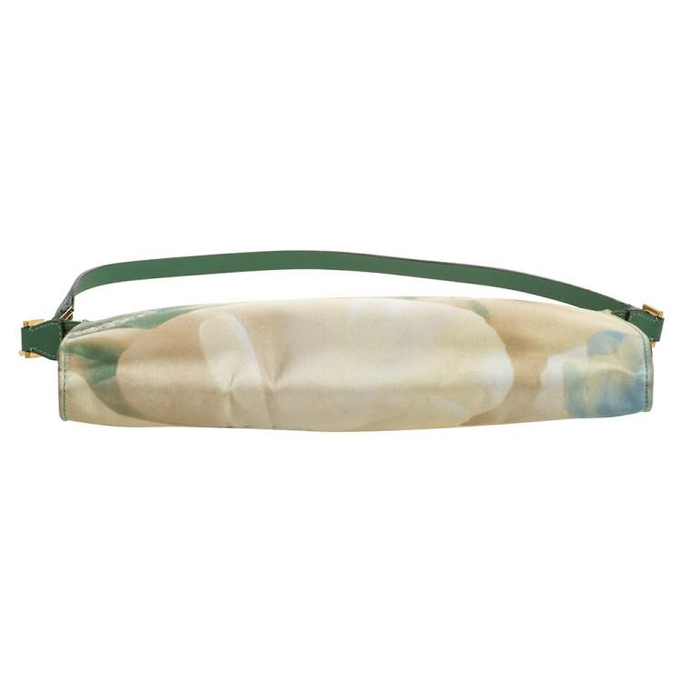 Pre Owned Salvatore Ferragamo Green Floral Nylon and Leather Pochette Bag
