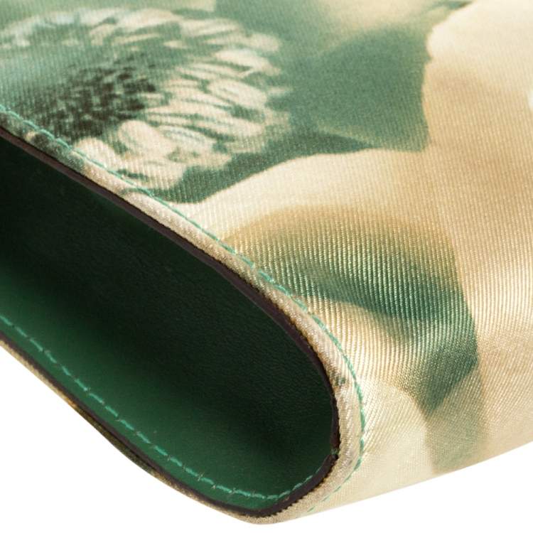 Pre Owned Salvatore Ferragamo Green Floral Nylon and Leather Pochette Bag