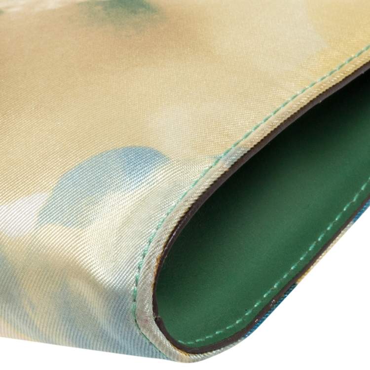 Pre Owned Salvatore Ferragamo Green Floral Nylon and Leather Pochette Bag